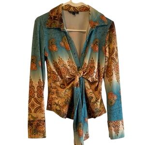 Boho chic large tie front blouse